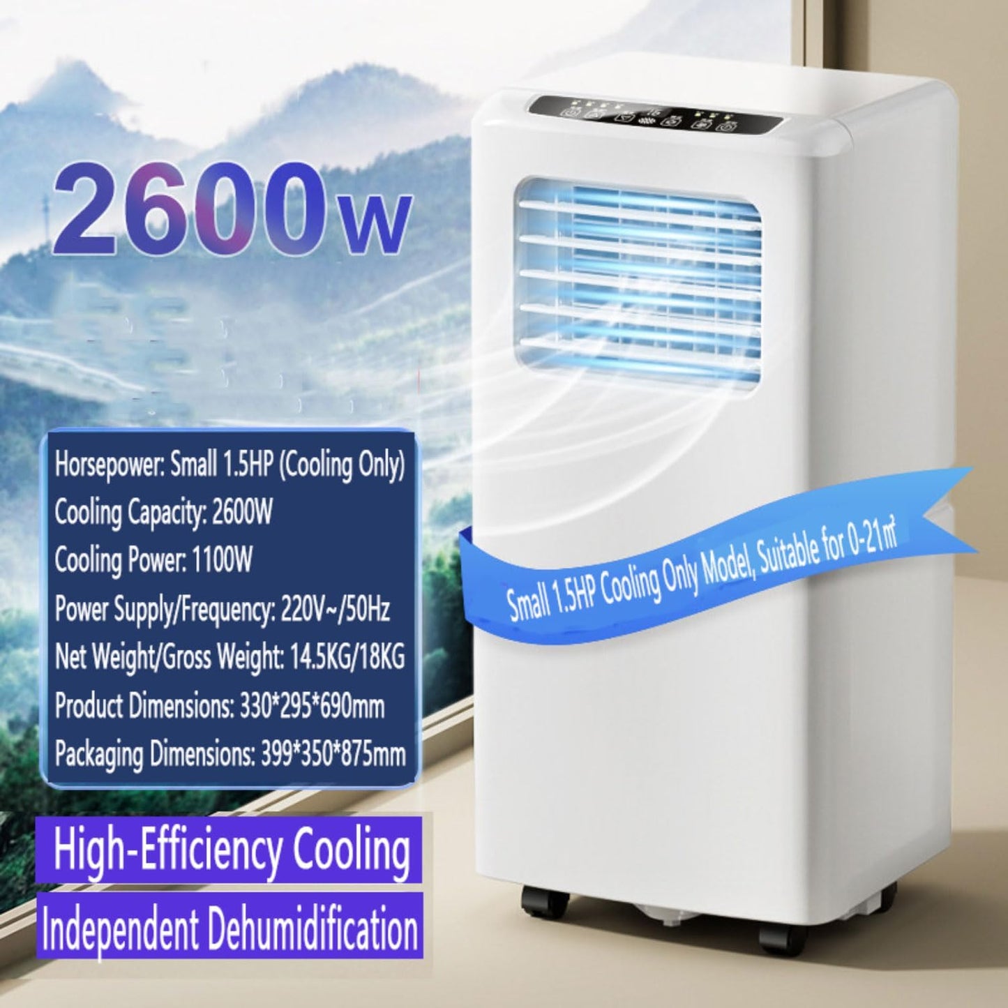 Climatiseur Portable, Unité Intelligente Avec Kit à Distance Et Fenêtre, Oscillation à 120 °, Modes Frais/sèche/Ventilateur/Sommeil, Minuterie 24H Pour Bureau De Chambre