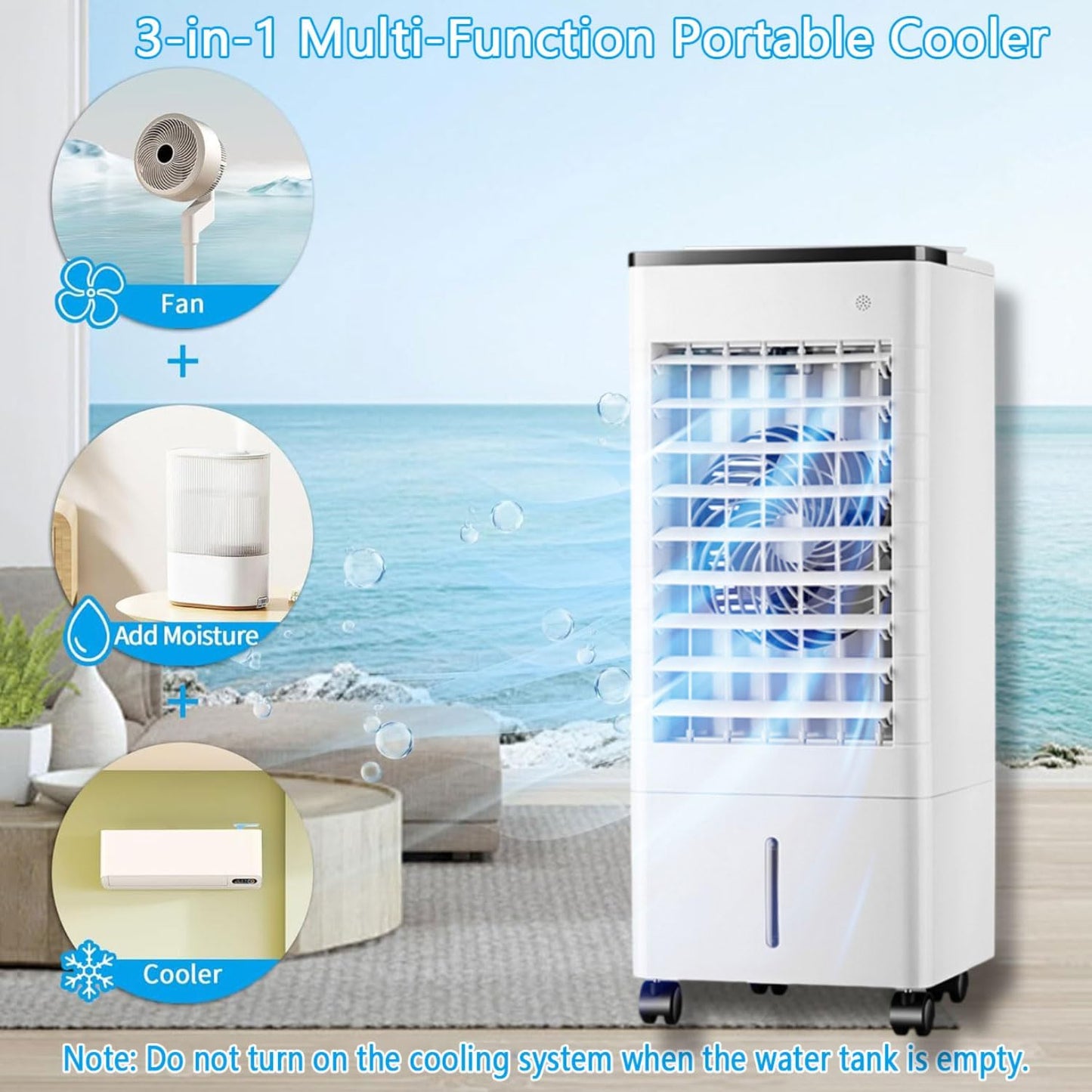 GENERIC Refroidisseur évaporatif Portable Avec Réservoir 9L, Télécommande Et 3 Vitesses.Ventilateur énergétique Efficace Avec Horlogerie 15H Et Oscillation De 90° Pour Chambre à Coucher Et Bureau.
