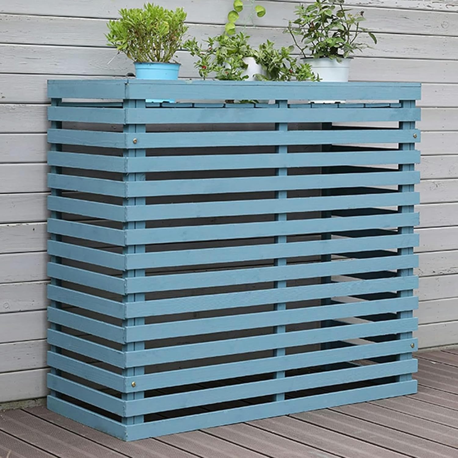  Housse De Protection Pour Climatiseur Extérieur - Design En Bois Pour Dissimuler Les Unités Extérieures - Clôture Résistante Aux Intempéries Pour Climatiseur, Idéale Pour Les Jardins Et Les Terrasses