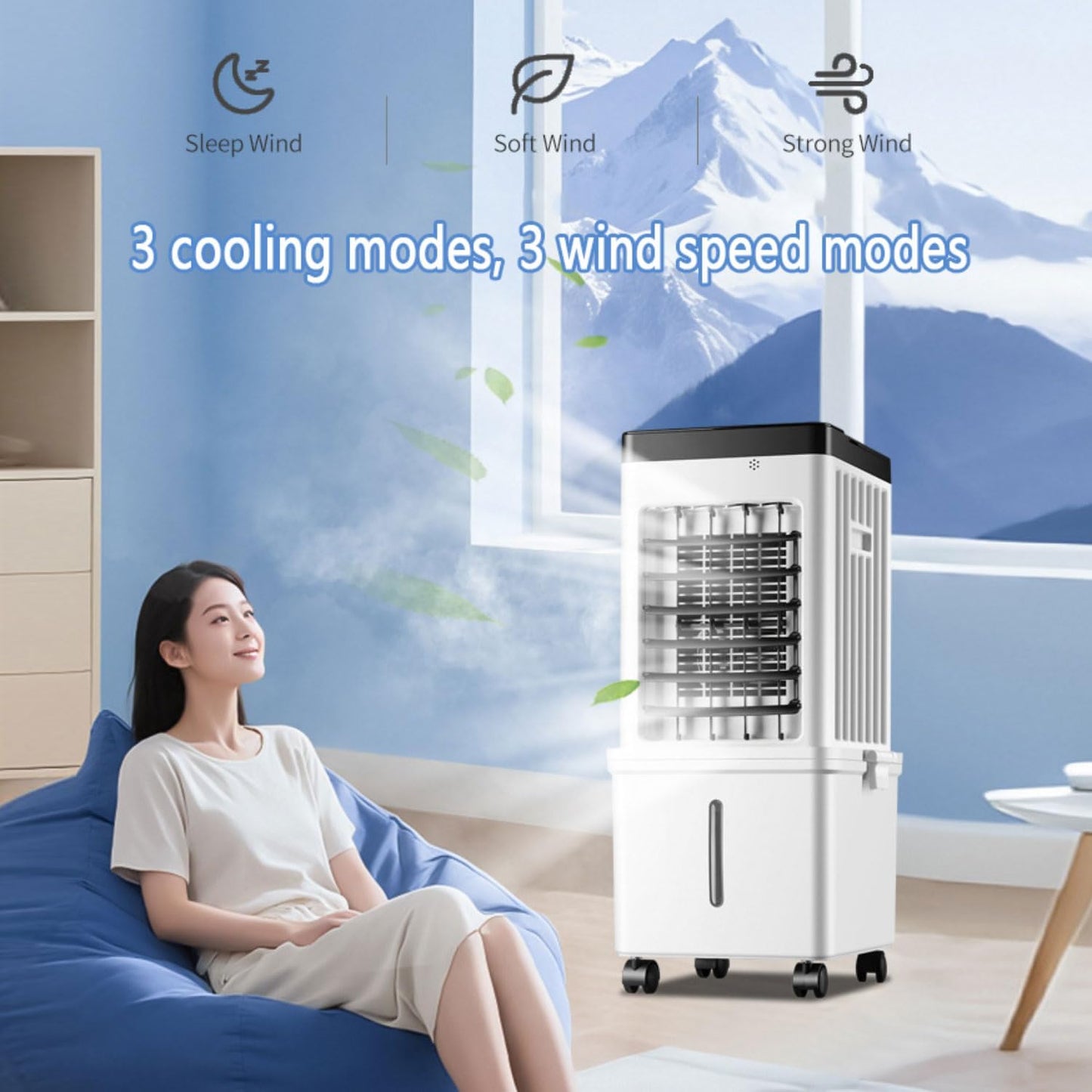  Climatiseur Mobile Sans Évacuation 15L 75W Climatiseur Mobile Silencieux Avec Minuterie De 7.5H 3 Modes 40dB Réservoir D'eau Amovible Télécommande Refroidisseur D'air Climatisation Pour Chambre