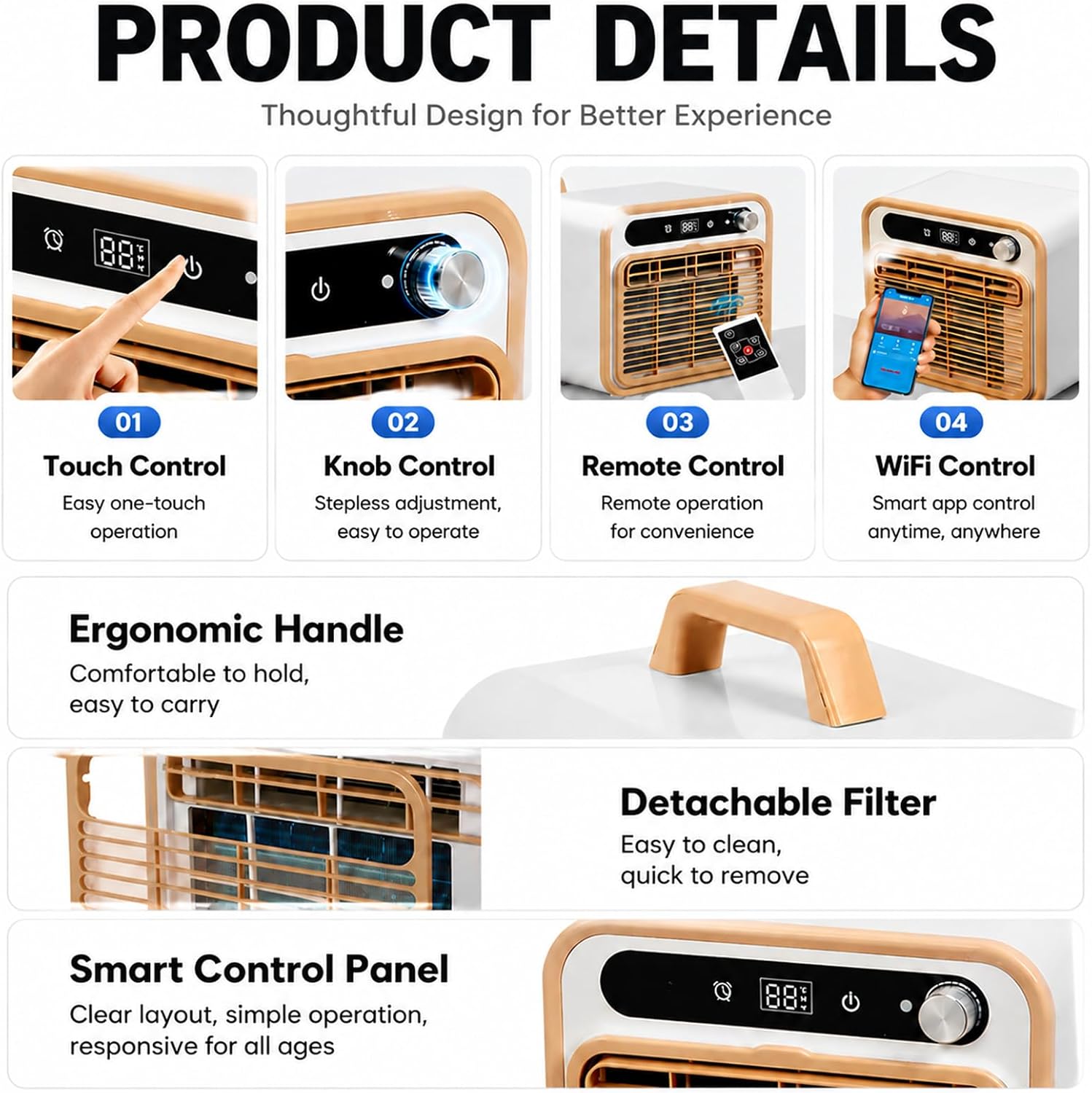  Climatiseur Portable 5000 BTU, AC Mobile Pour Tente 1m | Modèle Split Silencieux, Refroidisseur D'air Intelligent Avec Option Tuyau 1m/1.5m/2m, Minuterie 12H Bureau