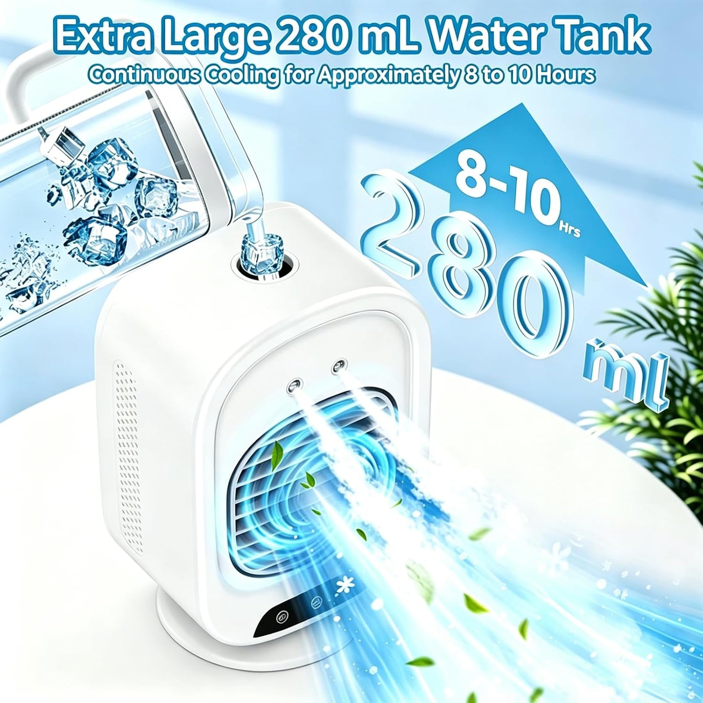  ZVD Climatiseur Mobile Portable,Mini Refroidisseur D'Air 4 En 1 (Blanc) | Silencieux,3 Vitesses,300ML,USB,Ventilateur Brumisateur,Mini Clim Pour Bureau,Chambre,Voiture,Camping