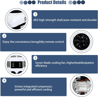  Unité De Climatisation De Toit Pour Camions RVs, 8800BTU Chauffage De Refroidissement, Inverseur Tech Quiet ≤45dB, Télécommande, Carrosser En ABS Durable Pour Camping-cars Vans Machines De Constructio