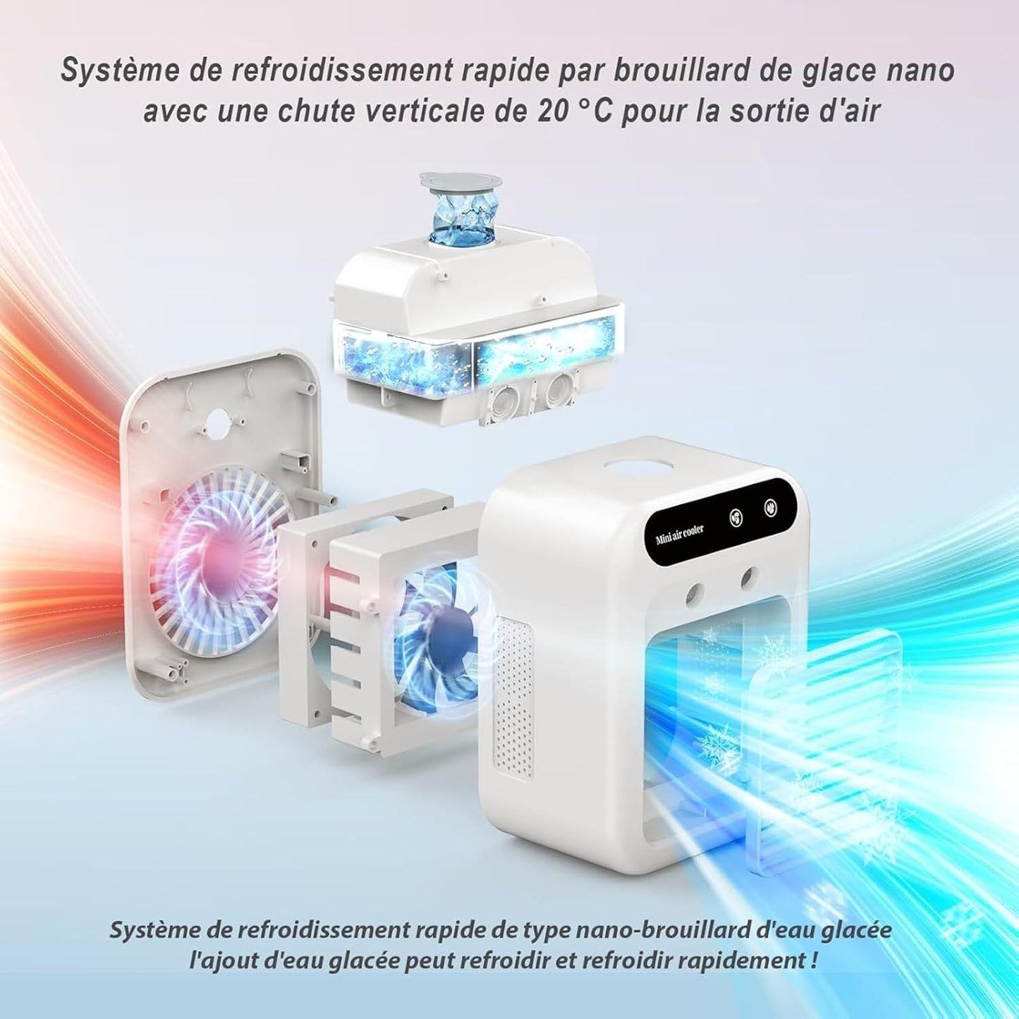  Climatiseur Portable, Ventilateur Refroidisseur D'air Silencieux Portable, Refroidisseur D'air 500 Ml, Ventilateur De Refroidissement De Bureau 3 En 1 Pour Chambre, Bureau, Dortoir étudiant