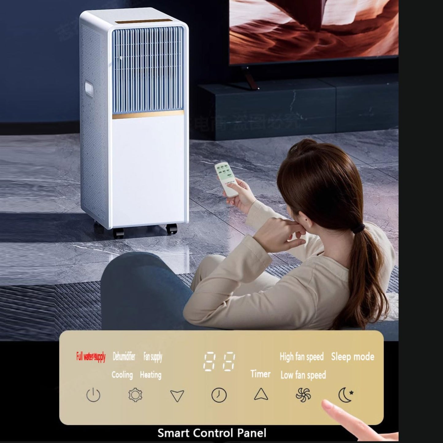  Climatiseur Portable, Unité Intelligente Avec Kit à Distance Et Fenêtre, Oscillation à 120 °, Modes Frais/sèche/Ventilateur/Sommeil, Minuterie 24H Pour Bureau De Chambre