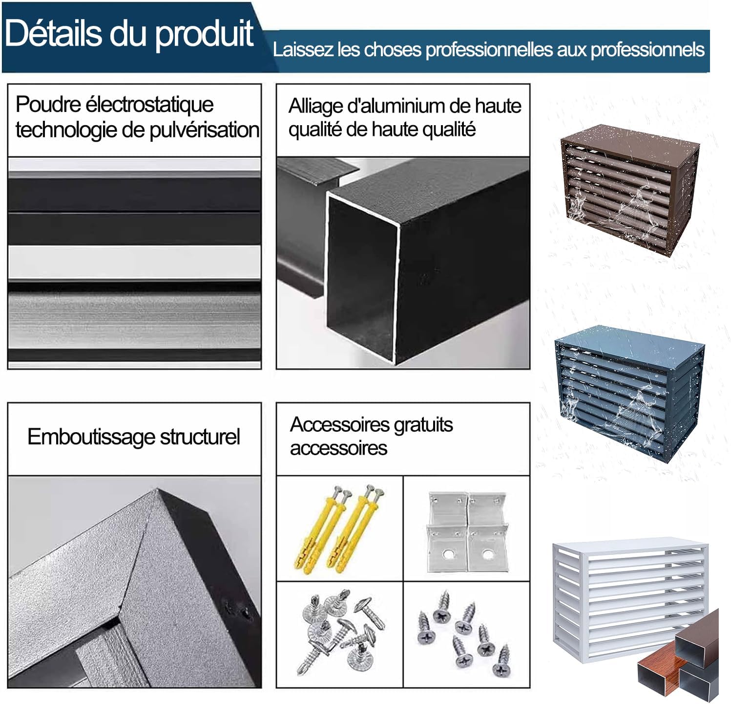  1.5P Climatiseur Mural Aluminium Composite Caisson Anti Bruit Pompe A Chaleur Support Climatiseur Exterieur Cache Clim,Étanche À La Poussière Et À L'eau Pour Intérieur Extérieur Support
