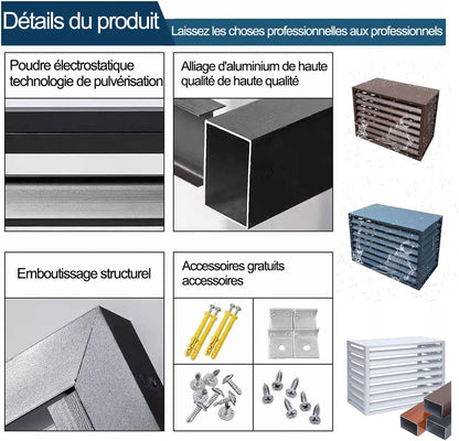  1.5P Climatiseur Mural Aluminium Composite Caisson Anti Bruit Pompe A Chaleur Support Climatiseur Exterieur Cache Clim,Étanche À La Poussière Et À L'eau Pour Intérieur Extérieur Support