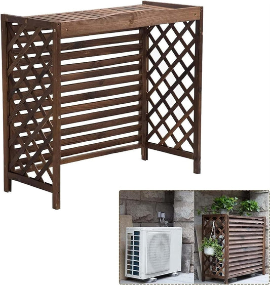 GENERIC Housse De Climatiseur D'extérieur En Bois Anti-corrosion Pour Plantes Et étagère De Rangement, Design à Persiennes Pour Supports De Fleurs, Protection Durable Et élégante Pour Unité De Climatisation