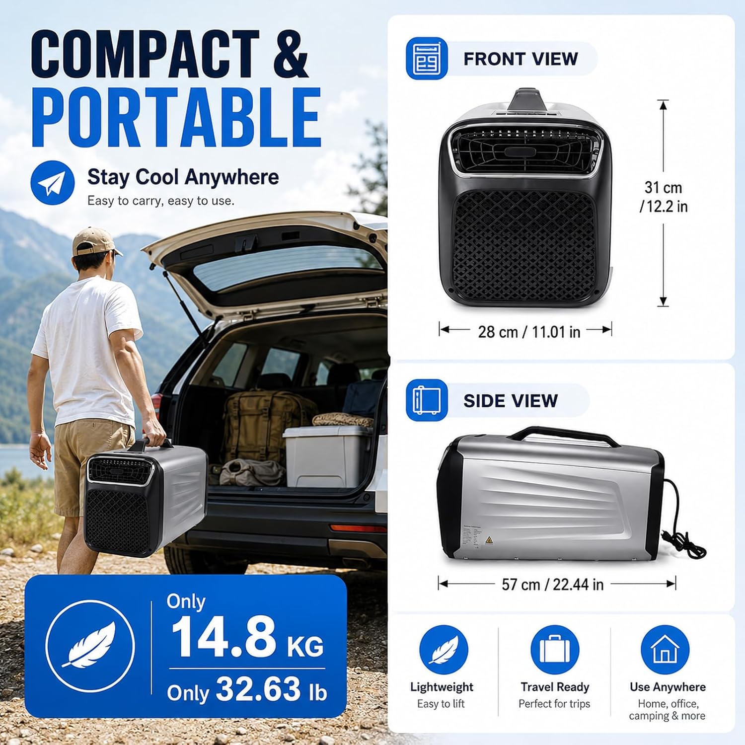  Climatiseur Mobile Portable 5200 BTU, 400W Climatiseur De Tente Avec Compresseur, Refroidissement Rapide Et Mode Nuit, Déshumidificateur Ventilateur Pour Camping, Van, RV Et Petit Espace