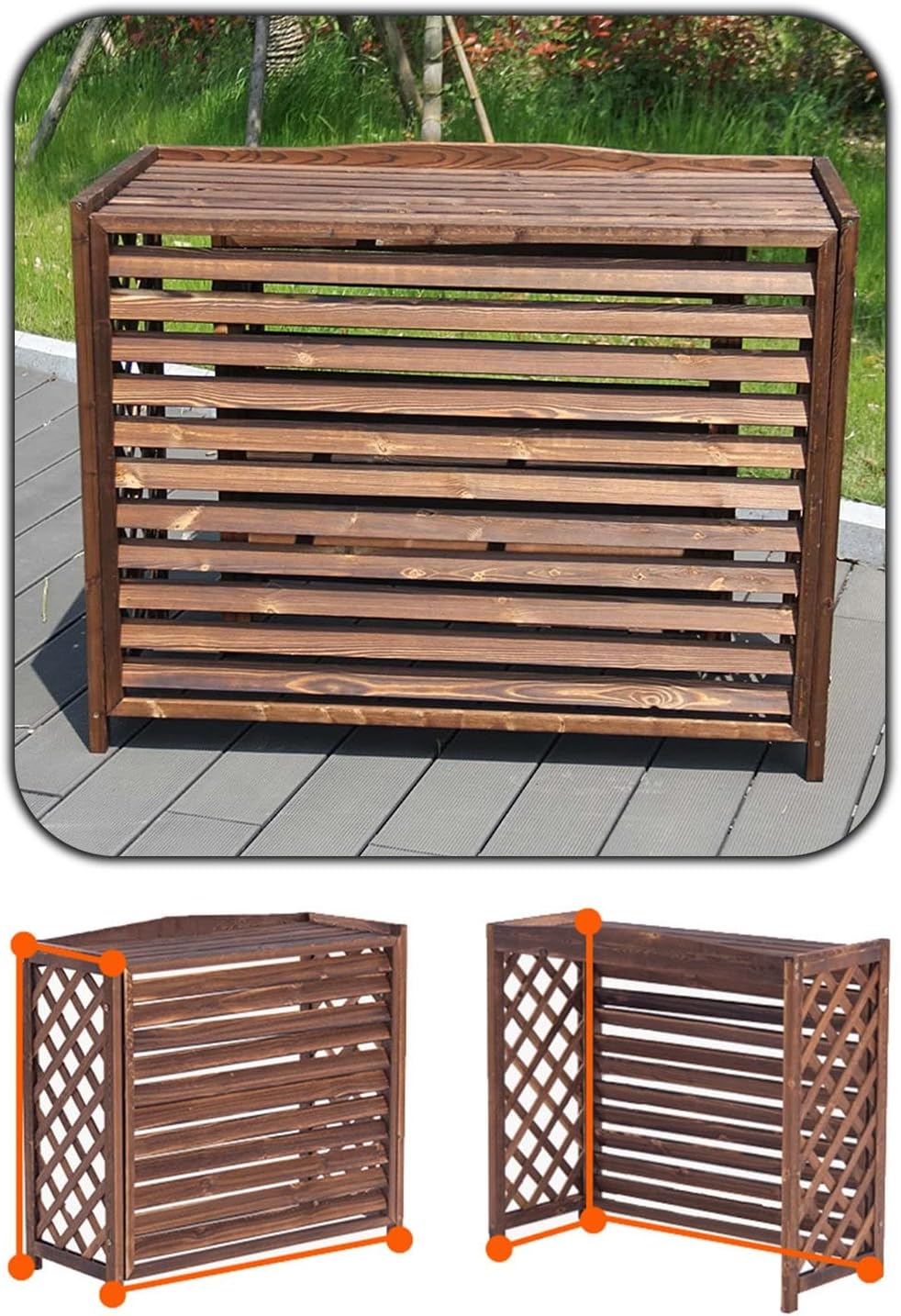  Écran De Protection Pour Climatiseur, Unité De Condensation, Housse Extérieure En Bois Pour Climatiseur, Support De Fleurs à Persiennes, Bois Massif/anticorrosion