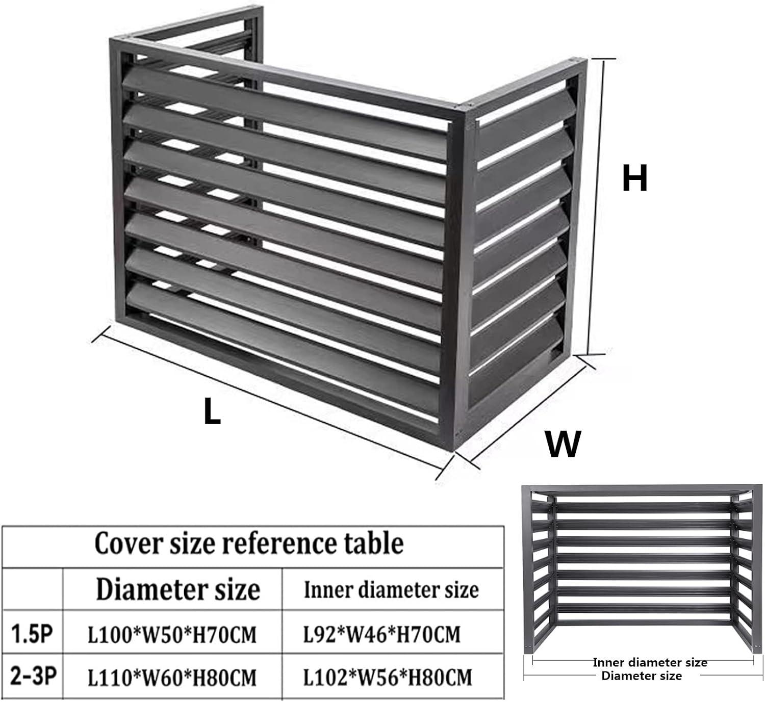  Housse Pour Climatiseur Extérieur – Clôture En Aluminium Robuste Avec étagère à Persiennes Pour Balcon, Jardin – Protection De L'intimité – Blanc (3 Côtés, 110 X 80 X 60 Cm)