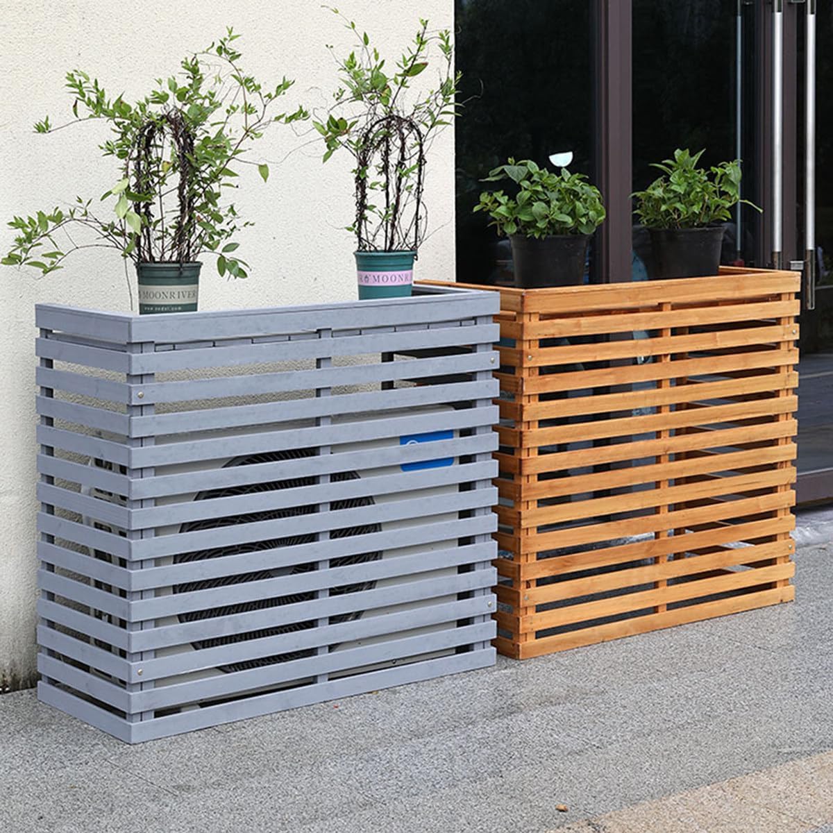 GENERIC Housse En Bois Pour Climatiseur D'extérieur – Capot à Persiennes Pour Unités De Climatisation En Bois Massif Et Support De Fleurs Et Taille élégante B-105 X 45 X 95 Cm – Design Résistant Aux