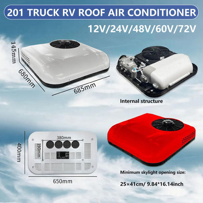 GENERIC Climatiseur De Toit CC Pour Camping-car, Camion Et Camping-car Avec Télécommande Et Affichage De La Température, Refroidissement Efficace Ultra Silencieux, Compatible 48 V/60 V/72 V