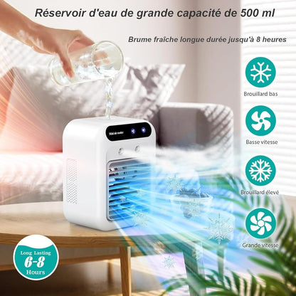  Climatiseur Portable, Ventilateur Refroidisseur D'air Silencieux Portable, Refroidisseur D'air 500 Ml, Ventilateur De Refroidissement De Bureau 3 En 1 Pour Chambre, Bureau, Dortoir étudiant