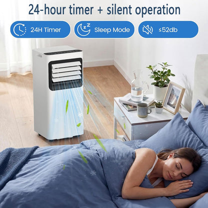  Unité De Climatisation Portable Avec Ventilateur, Déshumidificateur Et Télécommande, Refroidit Jusqu'à 350 Sq.Ft, Kit D'installation De Fenêtre Complet, Idéal Pour La Chambre à Coucher Et Le Bureau