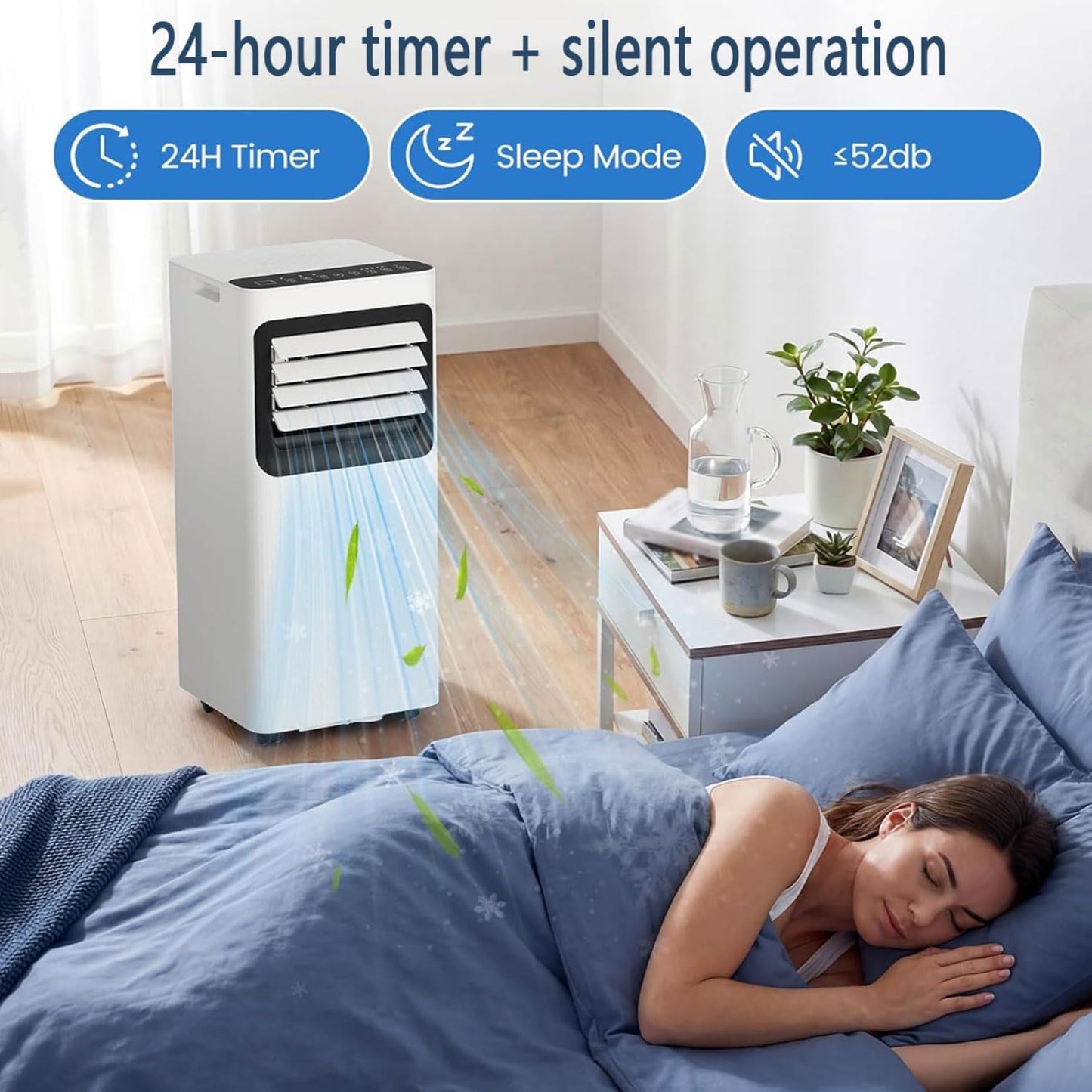  7000 BTU Climatiseurs Portables Climatiseur Portable Jusqu'à 350 Sq.Ft.Unité De Climatisation Portable Intelligente Avec Ventilateur Cool Déshumidificateur Sleep 24H Timer Remote & Installation Kit De