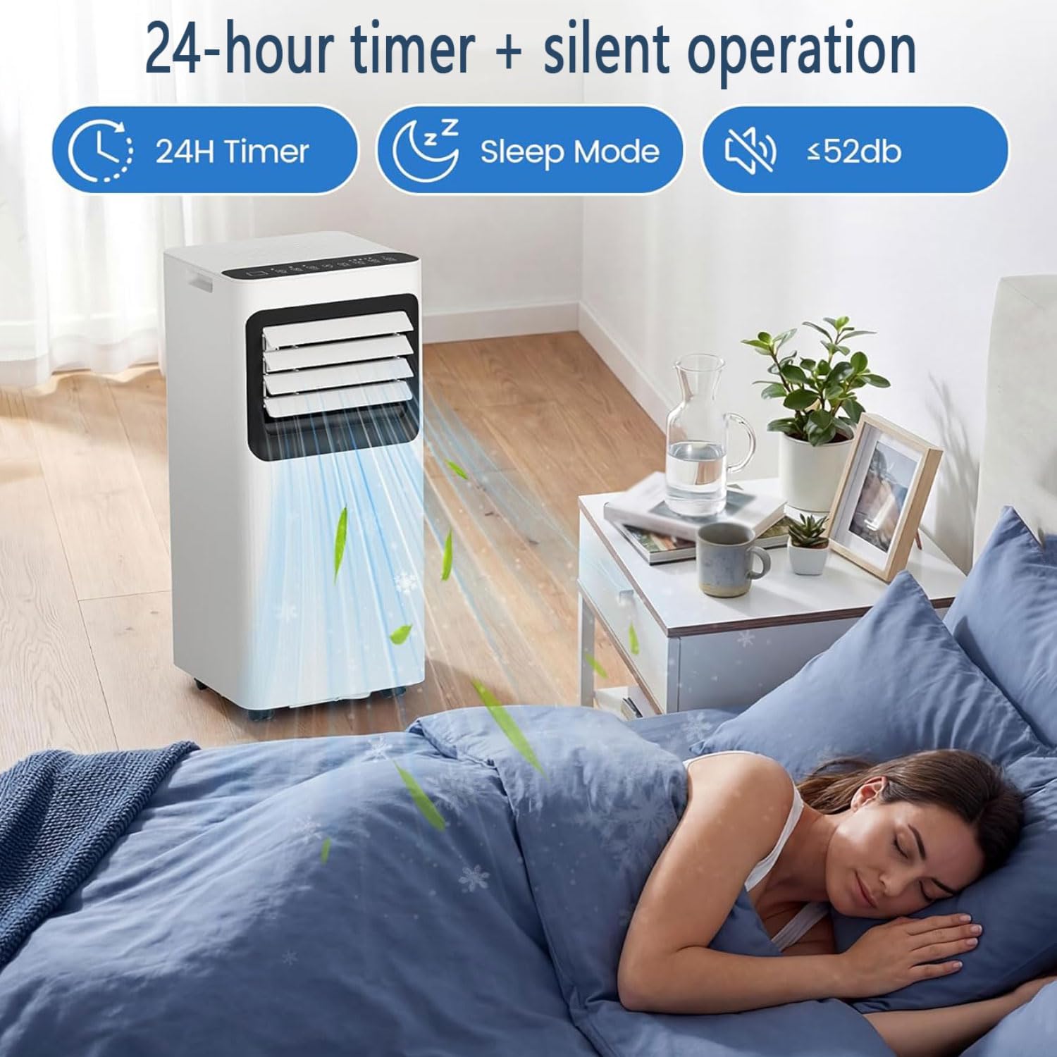 Climatiseur Portable Refroidit Jusqu'à 350 Sq.Ft.Smart Unité De Climatisation Portable Avec Télécommande Unité De Climatisation Silencieuse Avec Ventilateur Frais Et Sec Modes De Sommeil Kits De Fenêt