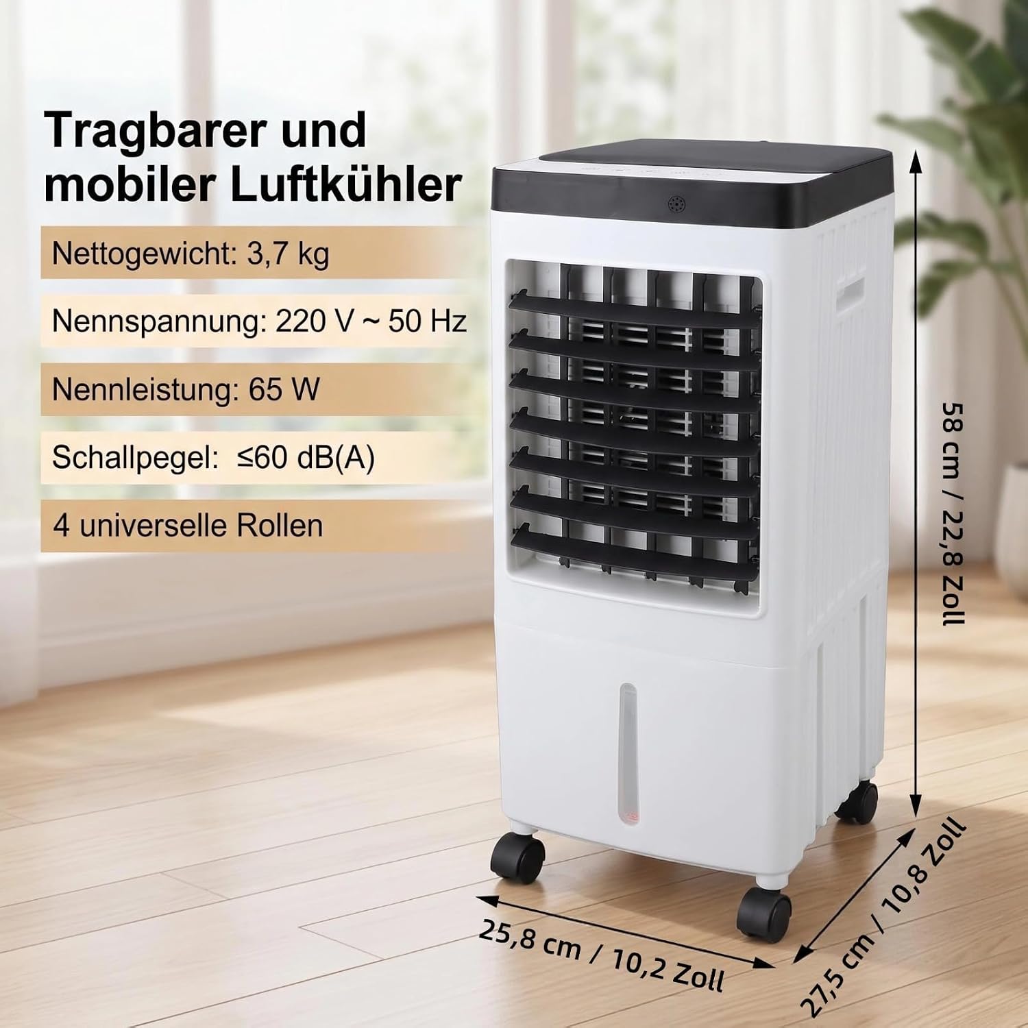  VINGVO Refroidisseur D'air Sans Tuyau D'échappement 10L, Climatiseur Mobile 65W Avec Refroidissement Par Eau, Minuterie Télécommandée à 3 Niveaux, Refroidisseur D'air Pour Chambre De (Prise UE 220V)