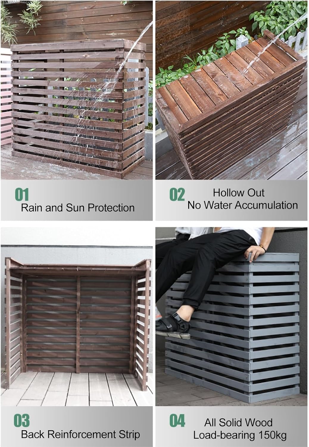  Housses Décoratives Pour Climatiseur Pour Clôture Extérieure – Housse élégante Pour Unité De Climatisation Avec Support De Plante En Bois Et Couvercle Supérieur Pour Une Protection Améliorée Et Un