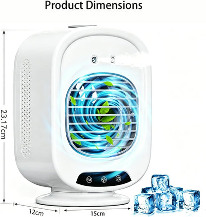  ZVD Climatiseur Mobile Portable,Mini Refroidisseur D'Air 4 En 1 (Blanc) | Silencieux,3 Vitesses,300ML,USB,Ventilateur Brumisateur,Mini Clim Pour Bureau,Chambre,Voiture,Camping