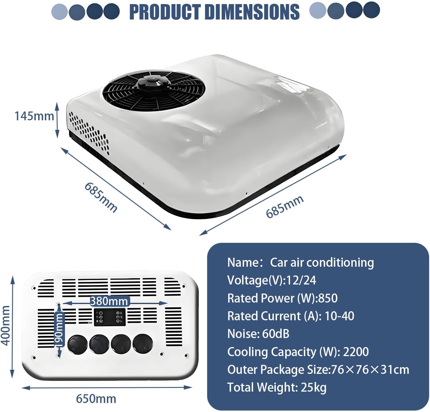  Unité De Climatisation De Toit Pour Camions RVs, 8800BTU Chauffage De Refroidissement, Inverseur Tech Quiet ≤45dB, Télécommande, Carrosser En ABS Durable Pour Camping-cars Vans Machines De Constructio