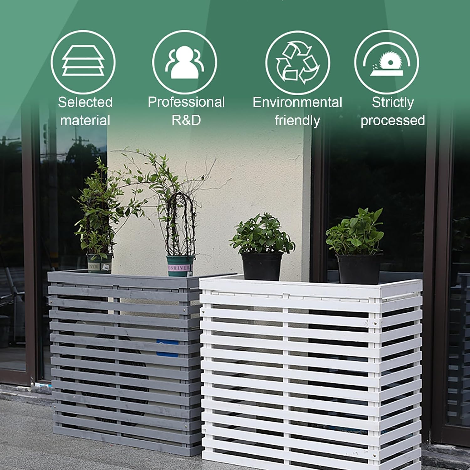  Housse De Climatiseur Extérieur - Bois Massif Avec Support De Fleur, Protection De L'unité De Climatisation Résistante Aux Intempéries, Bouclier De Climatisation Mobile (couleur : Blanc)