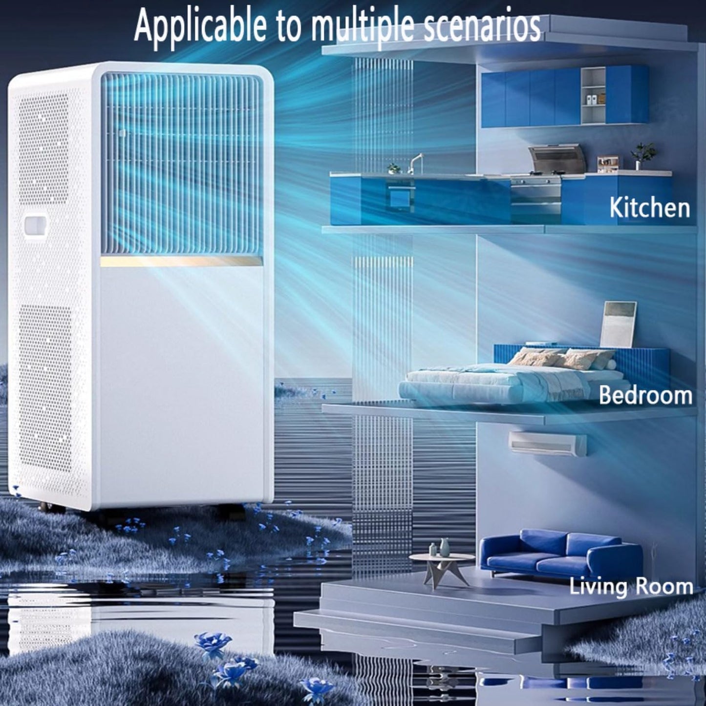  Climatiseur Portable, WiFi App Control, Ventilateur De Refroidissement évaporatif Avec Télécommande, Minuterie 24H, Déshumidificateur Pour Bureau De Chambre à Coucher, Unité Mobile De Climatisation E