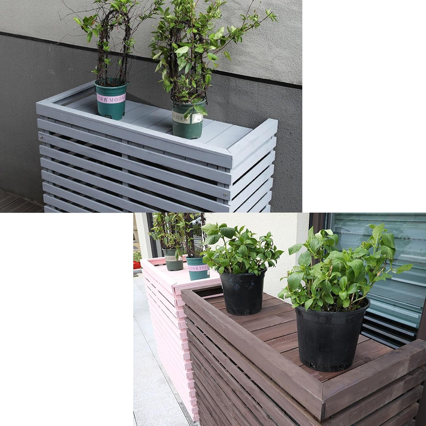  Housses Décoratives Pour Climatiseur Pour Clôtures Extérieures – Housse élégante Pour Unité De Climatisation Avec Support De Plante En Bois Et Protection Supérieure – Résistante Aux Intempéries Et