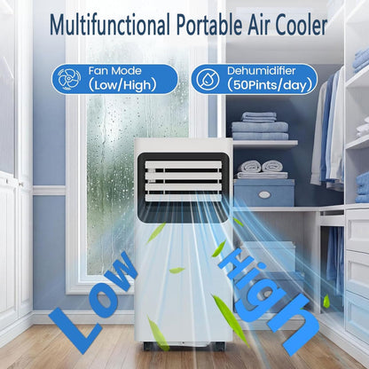  Unité De Climatisation Portable Avec Ventilateur, Déshumidificateur Et Télécommande, Refroidit Jusqu'à 350 Sq.Ft, Kit D'installation De Fenêtre Complet, Idéal Pour La Chambre à Coucher Et Le Bureau