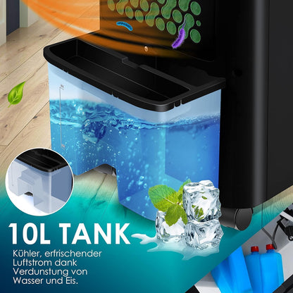  KESSER® Climatiseur Mobile 4 En 1 – Refroidisseur D'air Avec Télécommande Et Minuterie, Réservoir D'eau De 10 L, Ionisateur Et Humidificateur, Ventilateur Climatiseur Sans Tuyau D'évacuation, 3