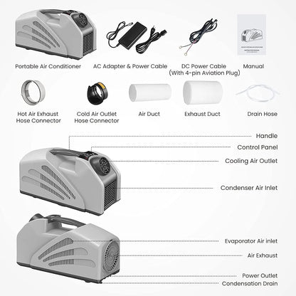  Climatiseur Portable Avec Double Système De Tuyau, 3 Vitesses De Vent Pour Le Camping, La Tente, Le Camping-car, La Voiture Et Le Confort Des Voyages