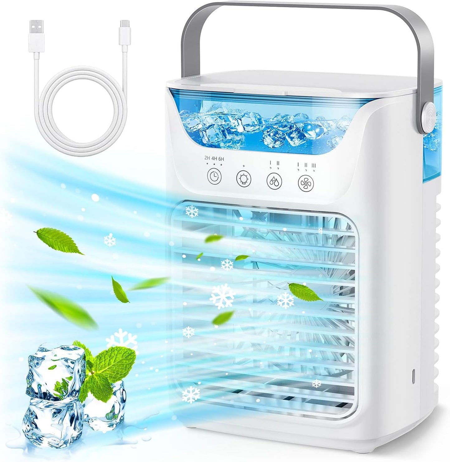  Mini Climatiseur Portable 700 Ml Réservoir, Refroidisseur à Air USB Avec 3 Vitesses De Vent, Poignée