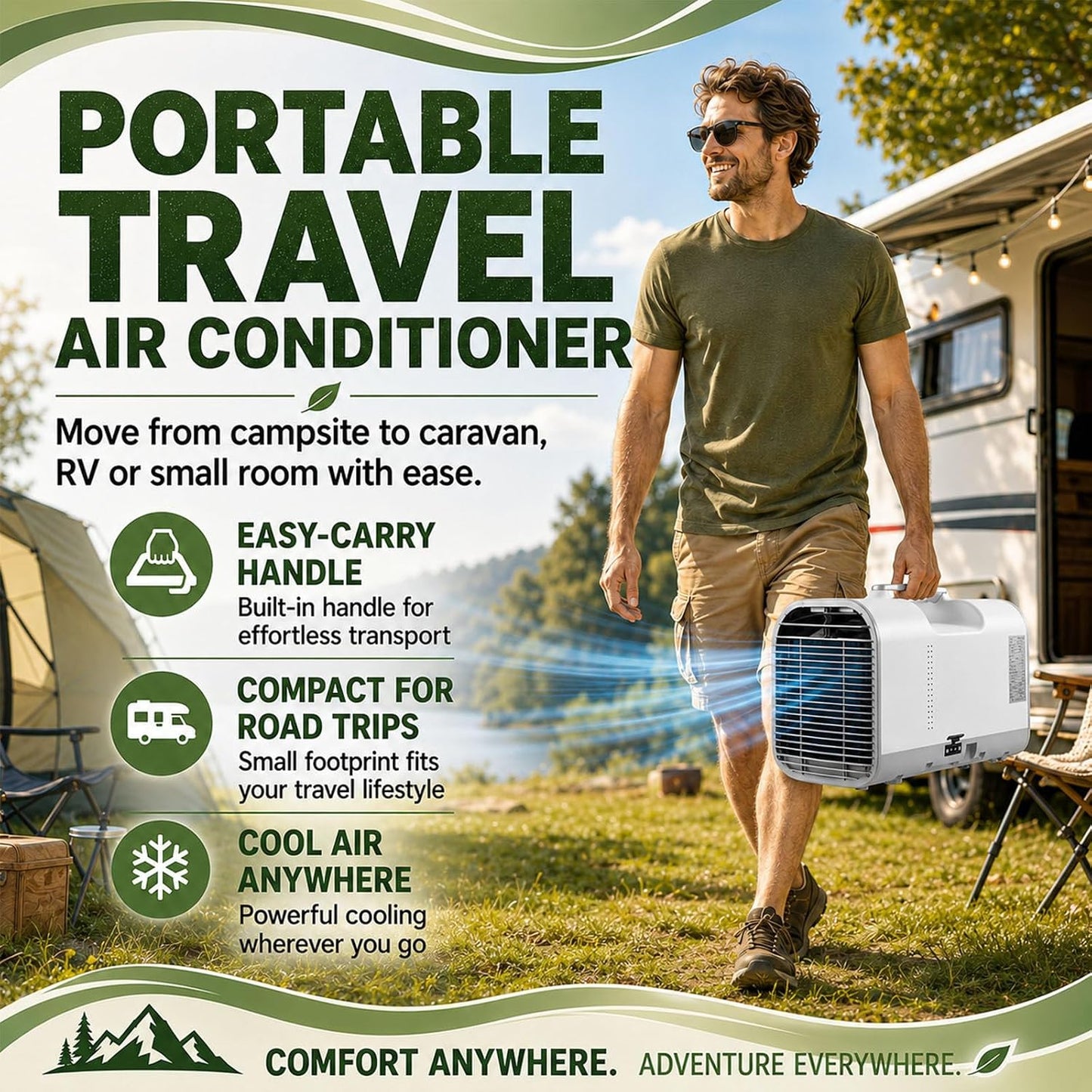  Climatiseur Mobile 2026,Climatiseur Portable Pour Tente De Camping Et Intérieur,Rafraîchisseur D'air Portable 4 En 1 Avec Fonctions Sommeil Et Déshumidification,Silencieux À 42Db DC1200W