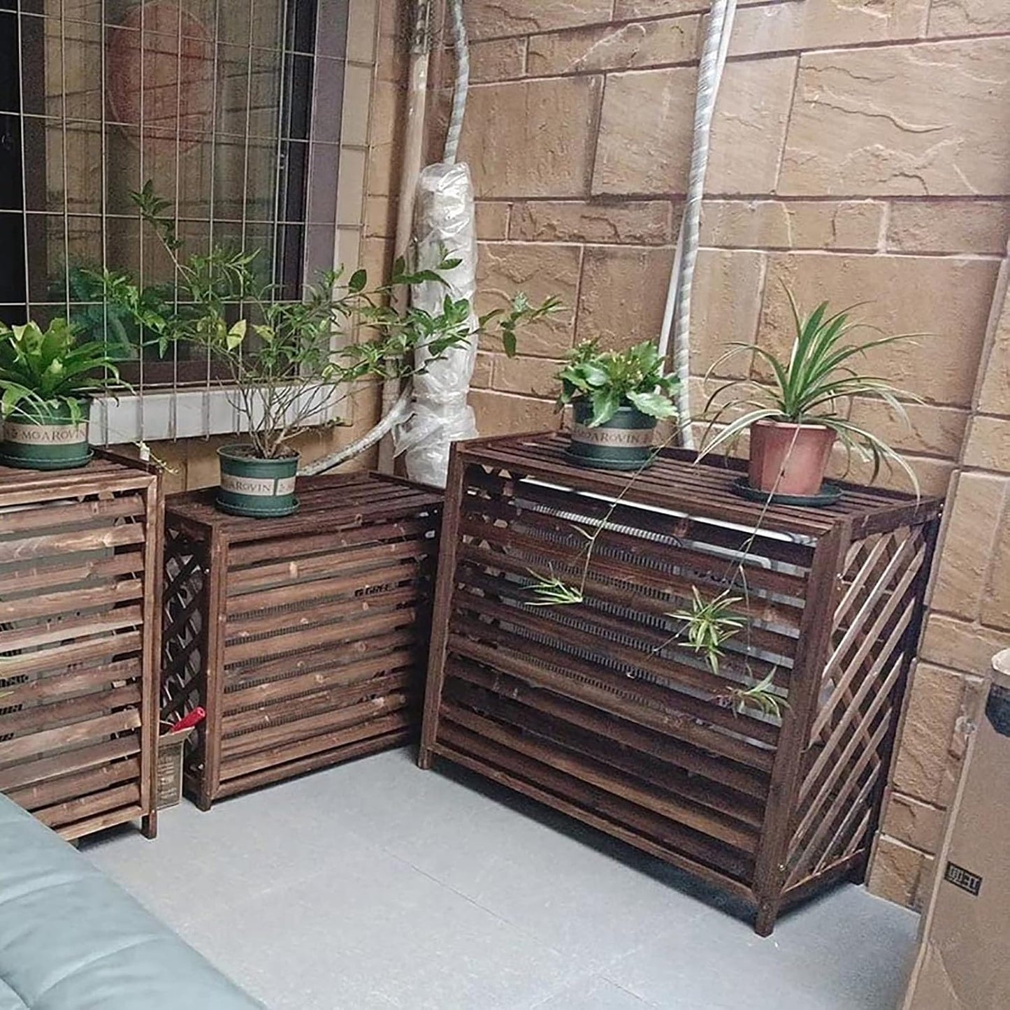 GENERIC Housse De Climatiseur D'extérieur En Bois Massif Pour Fleurs Et Plantes, écran De Radiateur Décoratif Résistant Aux Intempéries, Clôture AC, Solutions élégantes De Refroidissement Extérieur