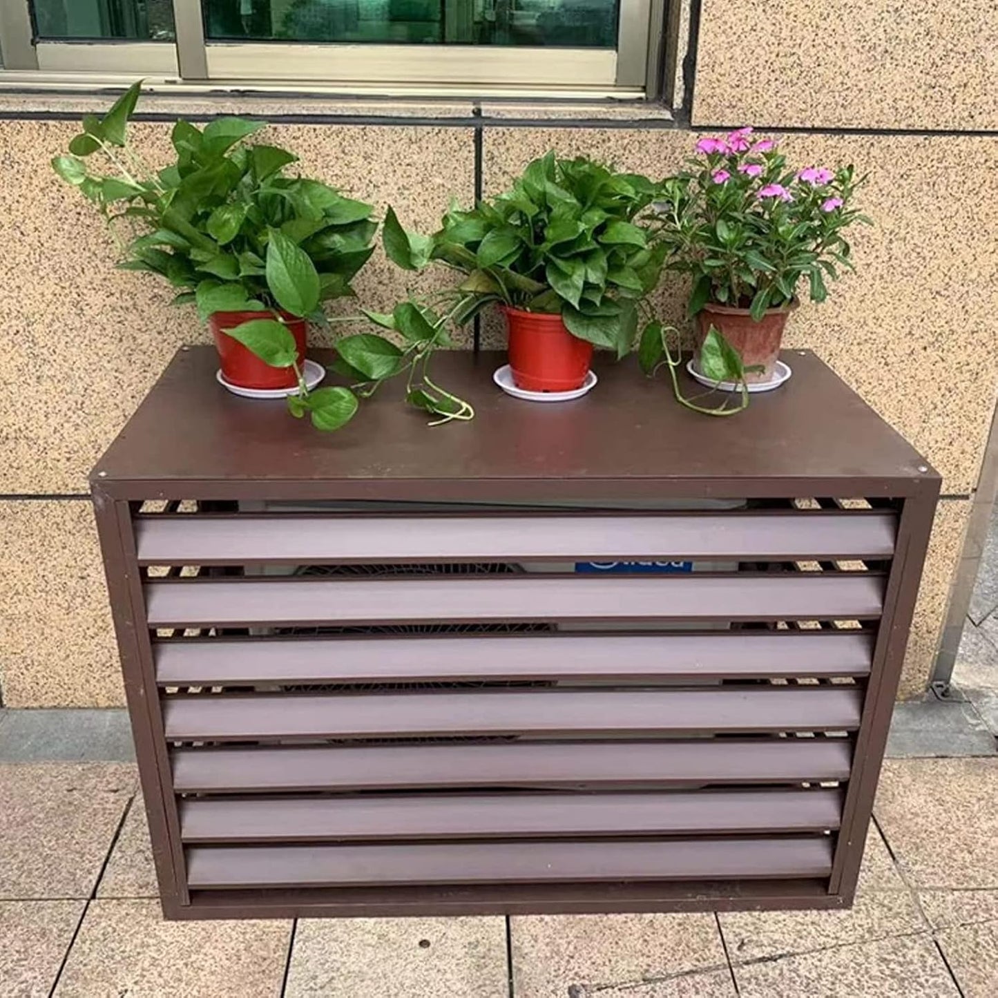 GENERIC Housse Robuste En Aluminium Pour Climatiseur Et Clôture D'intimité – Étagère à Persiennes Pour Unités Extérieures, Balcon, Jardin – Couleur Café 110 X 80 X 60 Cm