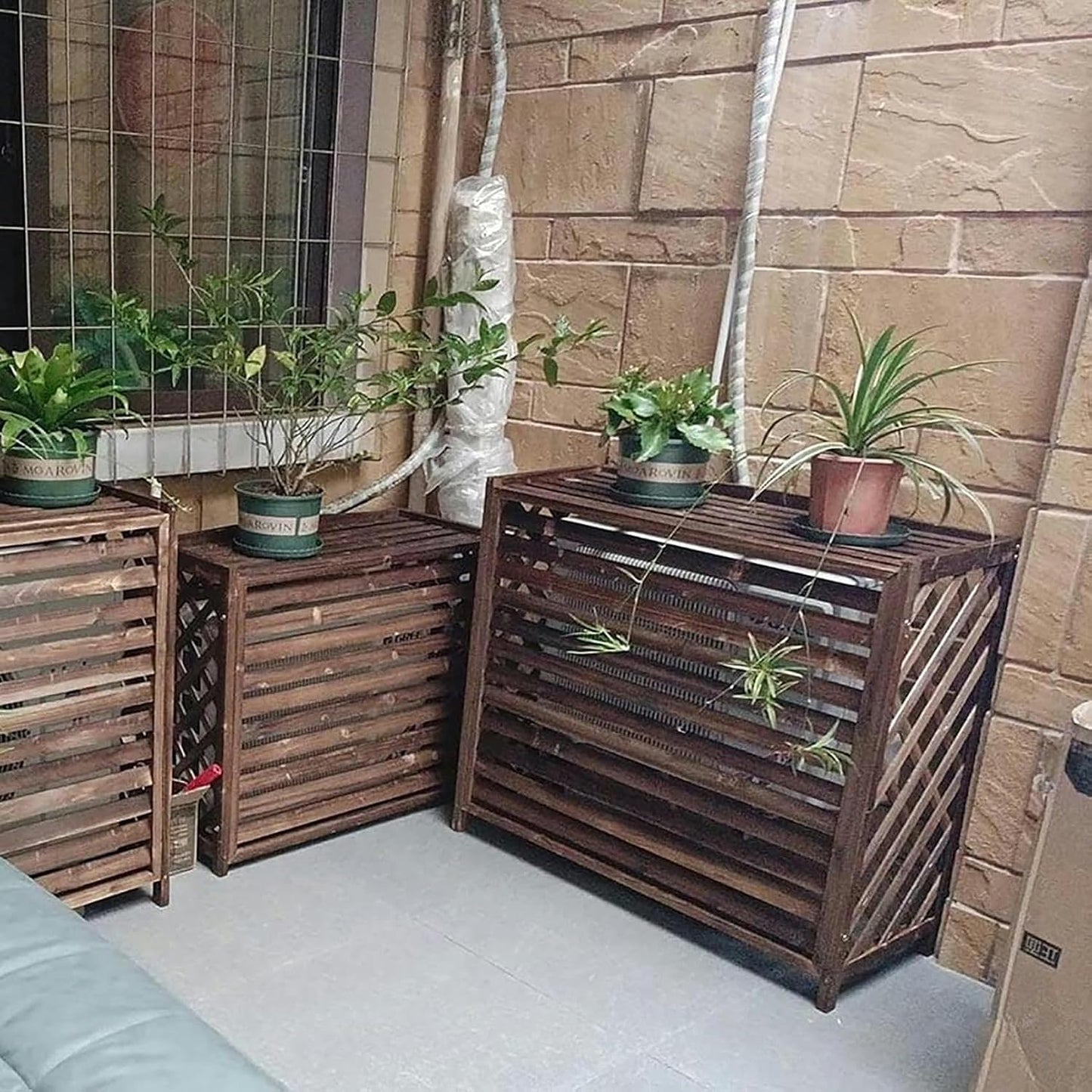  Support De Plantes En Bois Pour Climatiseur - Cache-radiateur Décoratif - Résistant Aux Intempéries - Protection De L'unité De Climatisation