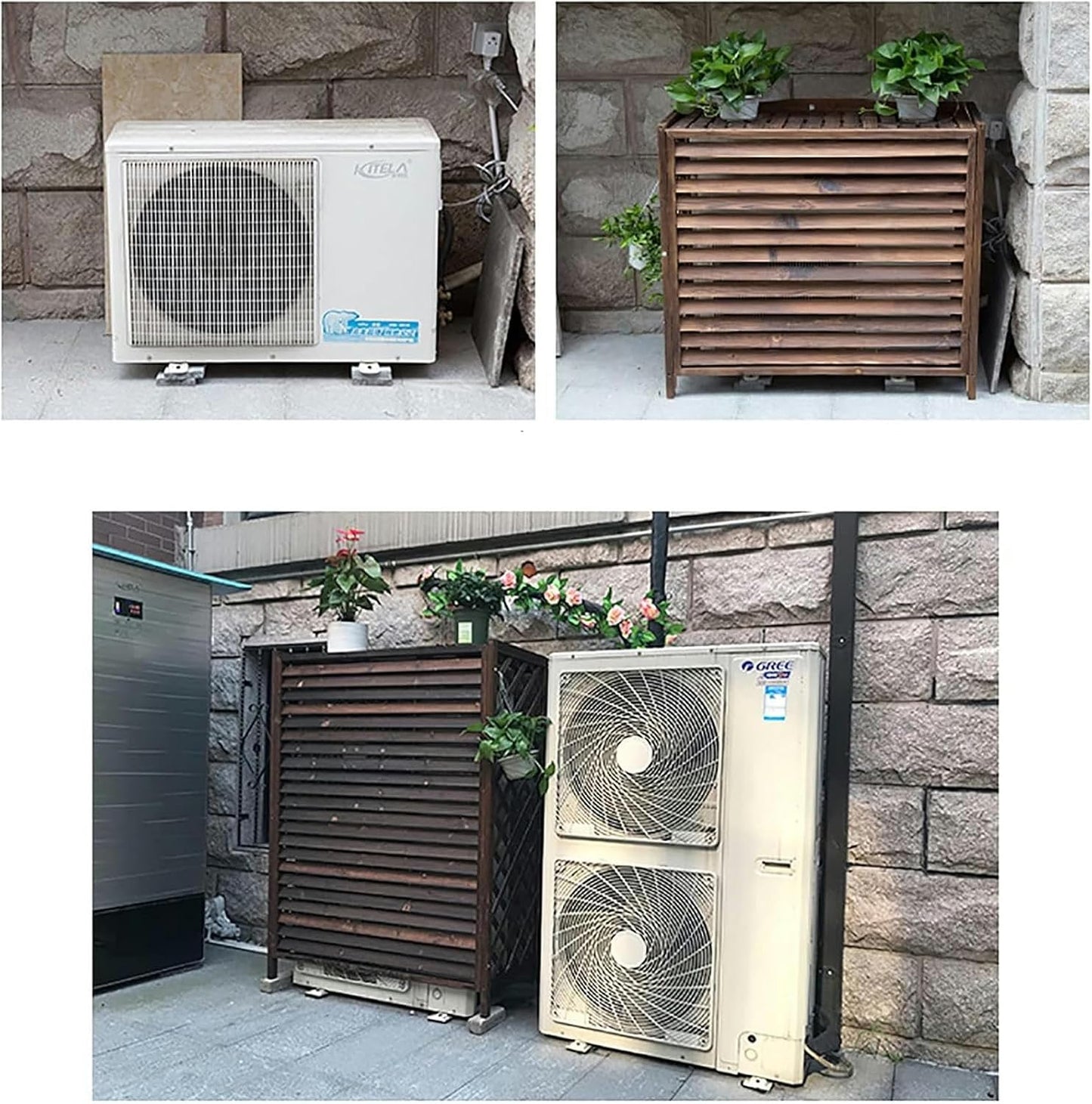 GENERIC Housse De Climatiseur D'extérieur En Bois Et Support De Fleurs à Persiennes En Bois Massif élégant Protecteur De Climatiseur Cache-radiateur à Vapeur Support D'affichage Multifonction