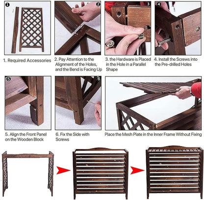GENERIC Housse De Climatiseur D'extérieur En Bois Et Support De Fleurs à Persiennes En Bois Massif élégant Protecteur De Climatiseur Cache-radiateur à Vapeur Support D'affichage Multifonction