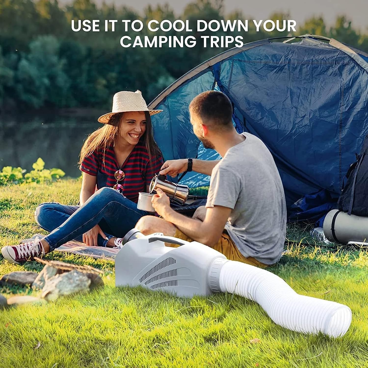  Climatiseur Portable Avec Double Système De Tuyau, 3 Vitesses De Vent Pour Le Camping, La Tente, Le Camping-car, La Voiture Et Le Confort Des Voyages