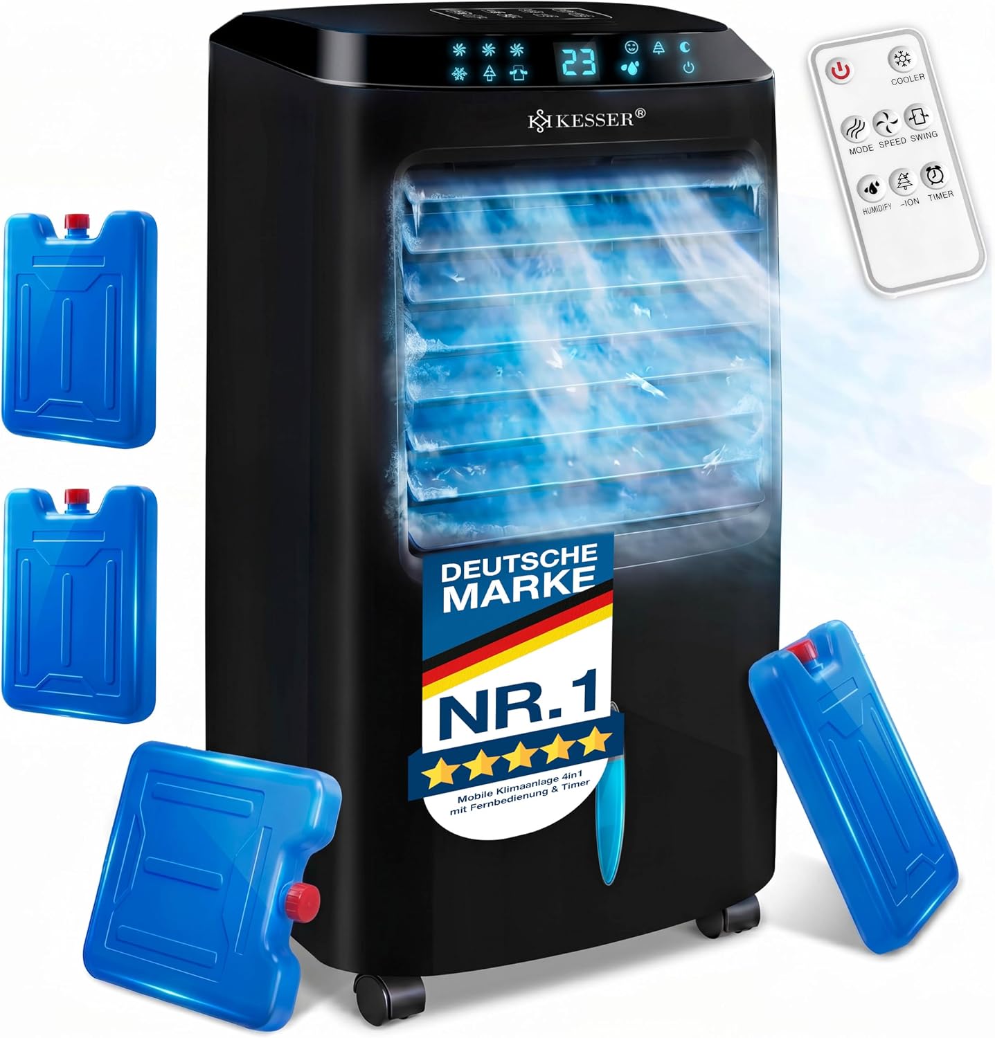 KESSER® Climatiseur Mobile 4 En 1 – Refroidisseur D'air Avec Télécommande Et Minuterie, Réservoir D'eau De 10 L, Ionisateur Et Humidificateur, Ventilateur Climatiseur Sans Tuyau D'évacuation, 3