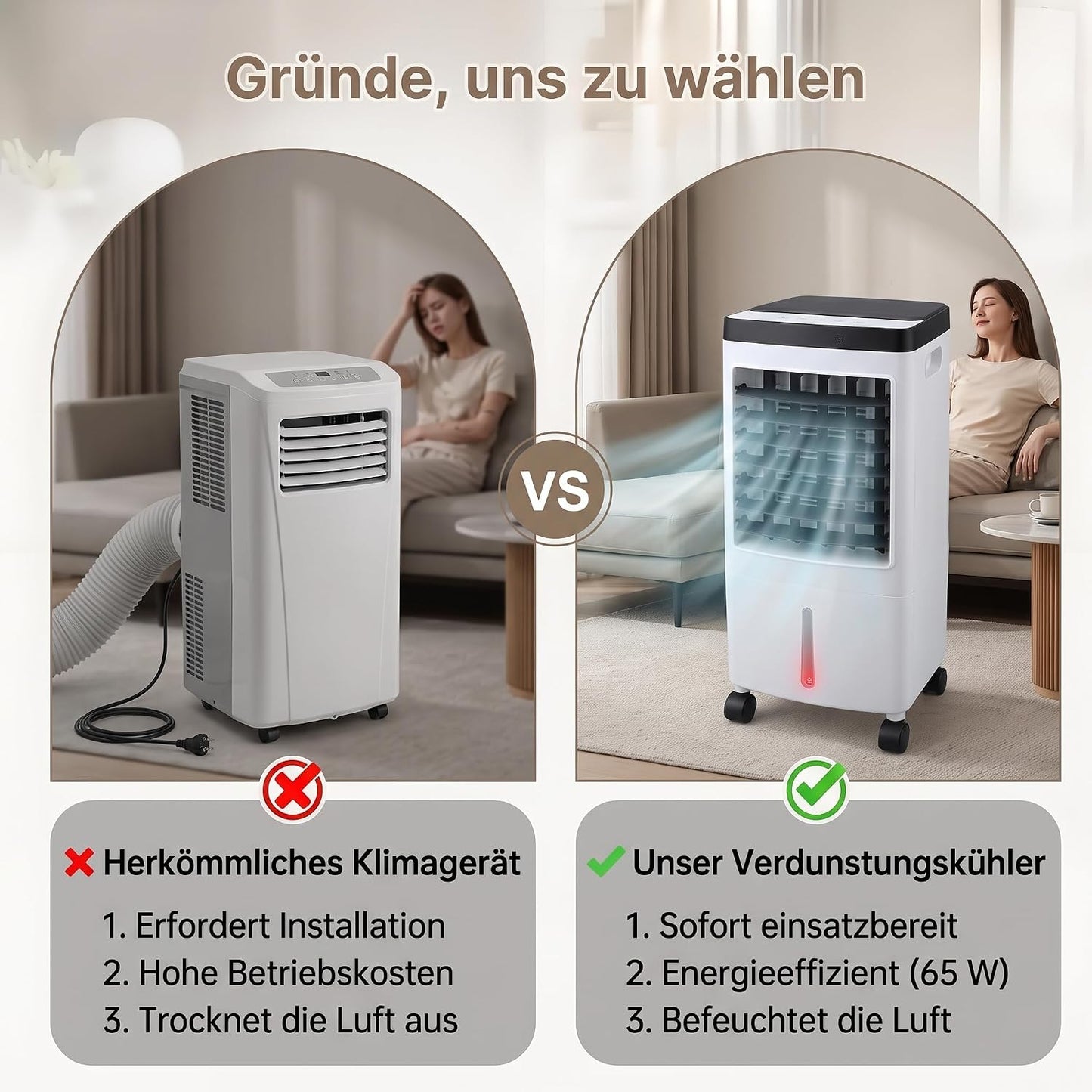  VINGVO Refroidisseur D'air Sans Tuyau D'échappement 10L, Climatiseur Mobile 65W Avec Refroidissement Par Eau, Minuterie Télécommandée à 3 Niveaux, Refroidisseur D'air Pour Chambre De (Prise UE 220V)