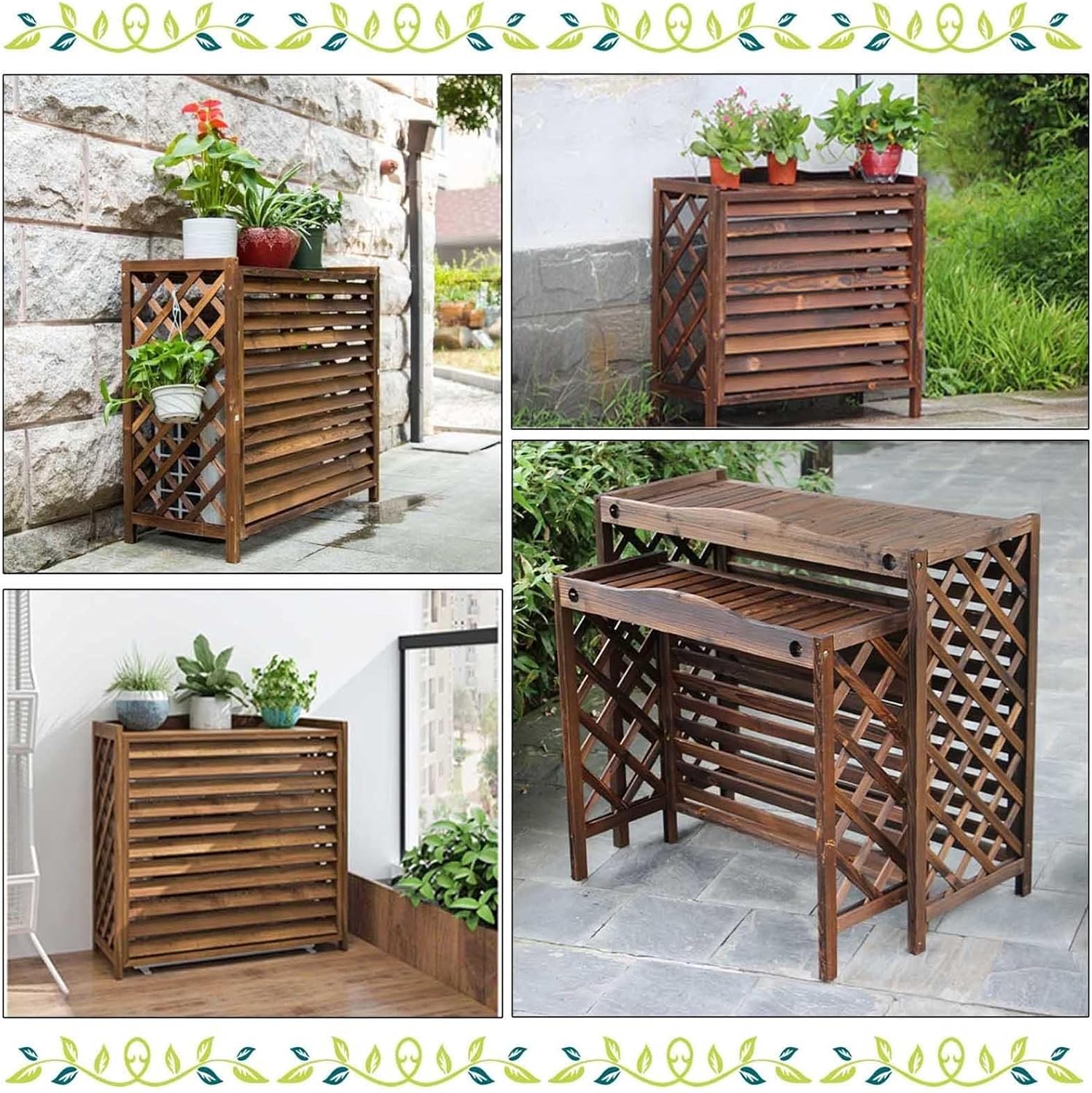 GENERIC Housse De Climatiseur En Bois Avec Volets Extérieurs - Cadre élégant - Panier Caché - Installation Facile Pour La Maison Et Le Jardin