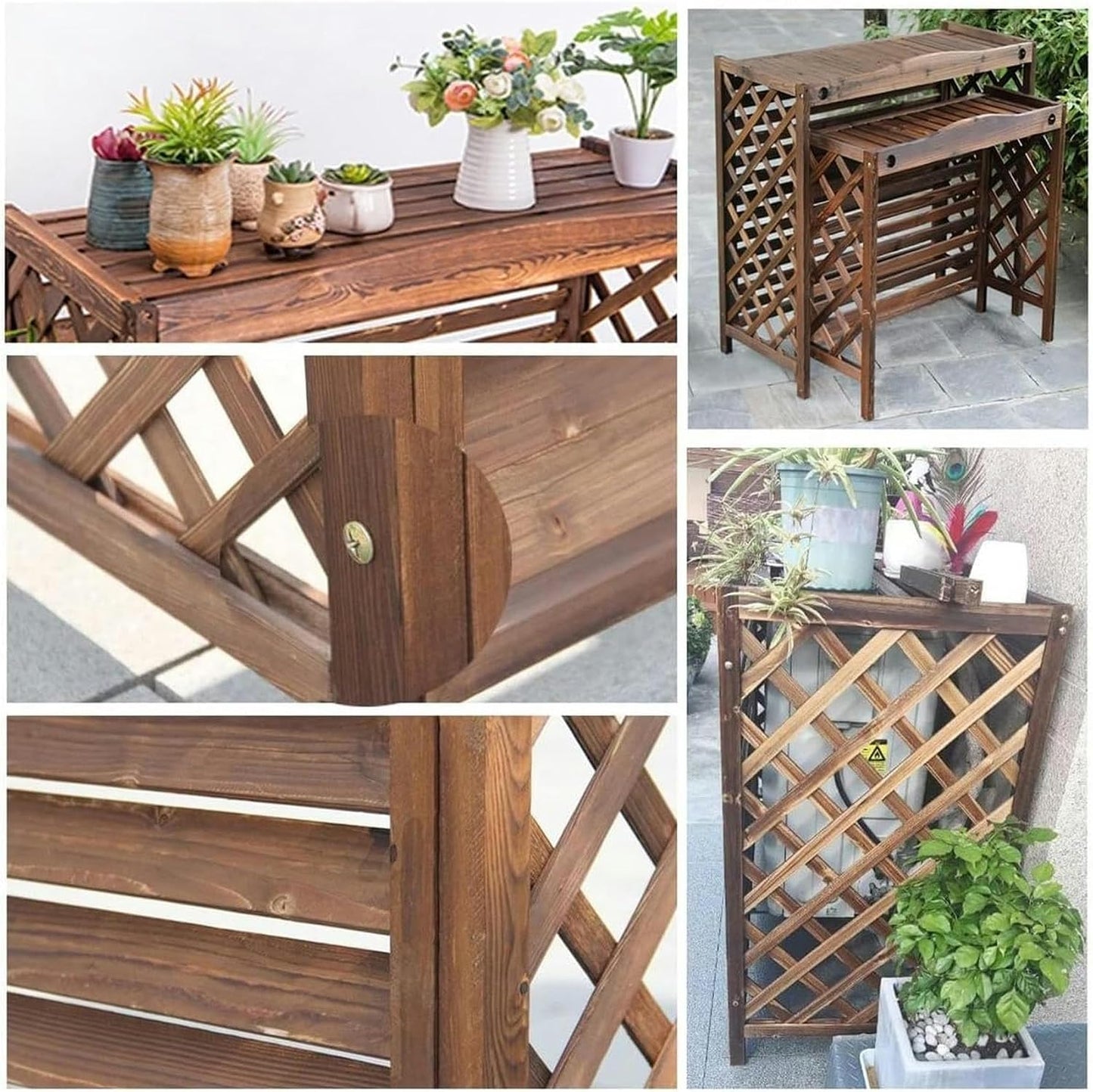  Support De Plantes En Bois Pour Climatiseur - Cache-radiateur Décoratif - Résistant Aux Intempéries - Protection De L'unité De Climatisation
