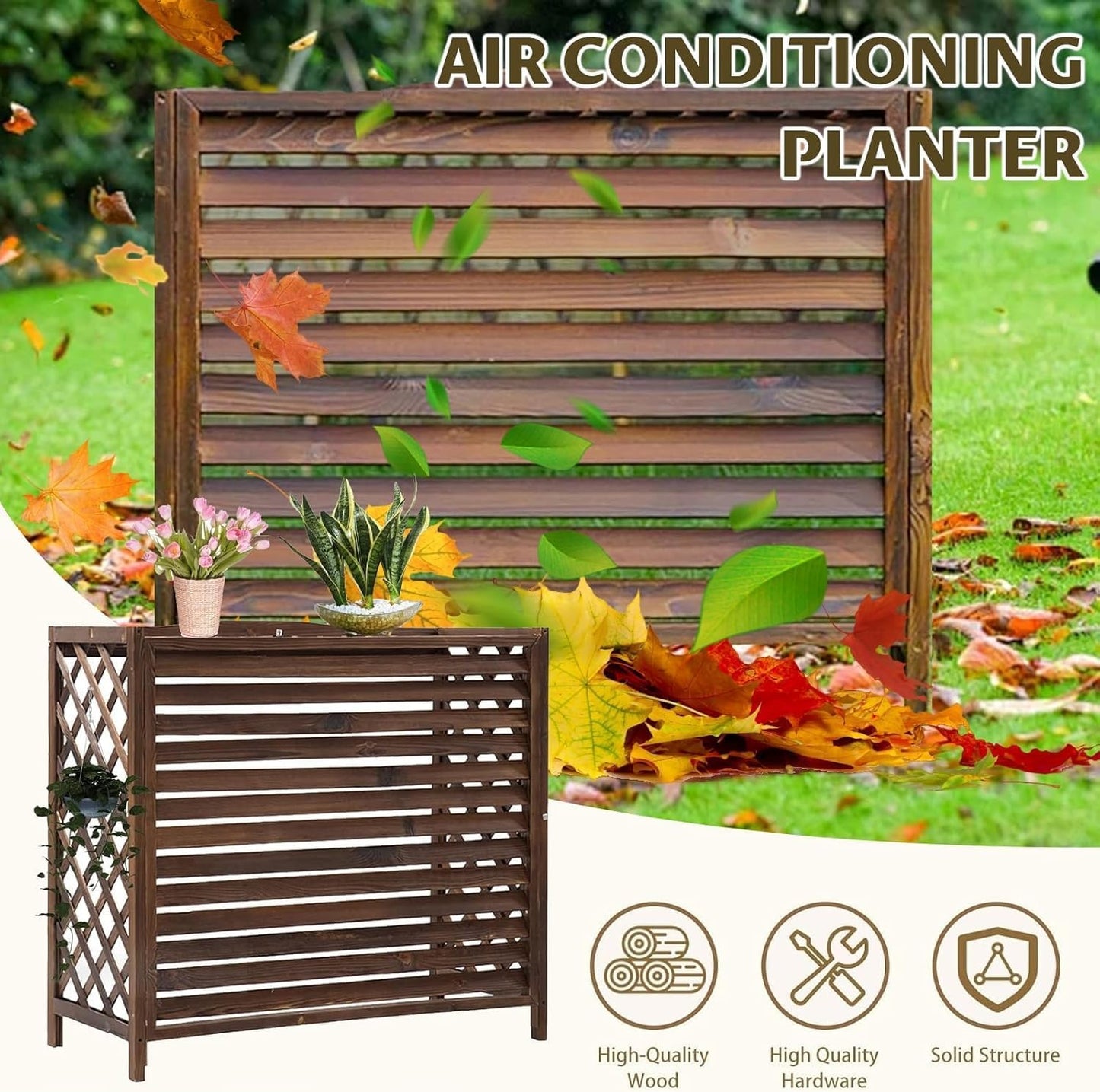 GENERIC Support De Séparation En Bois Pour Climatiseur Extérieur (96 X 40 X 89 Cm) – Housse élégante Résistante Aux Intempéries Pour Améliorer L'esthétique Et La Protection De La Maison.