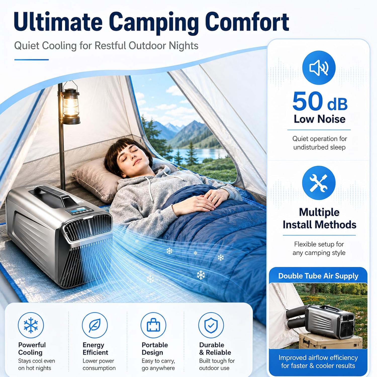 Climatiseur Mobile Portable 5200 BTU, 400W Climatiseur De Tente Avec Compresseur, Refroidissement Rapide Et Mode Nuit, Déshumidificateur Ventilateur Pour Camping, Van, RV Et Petit Espace