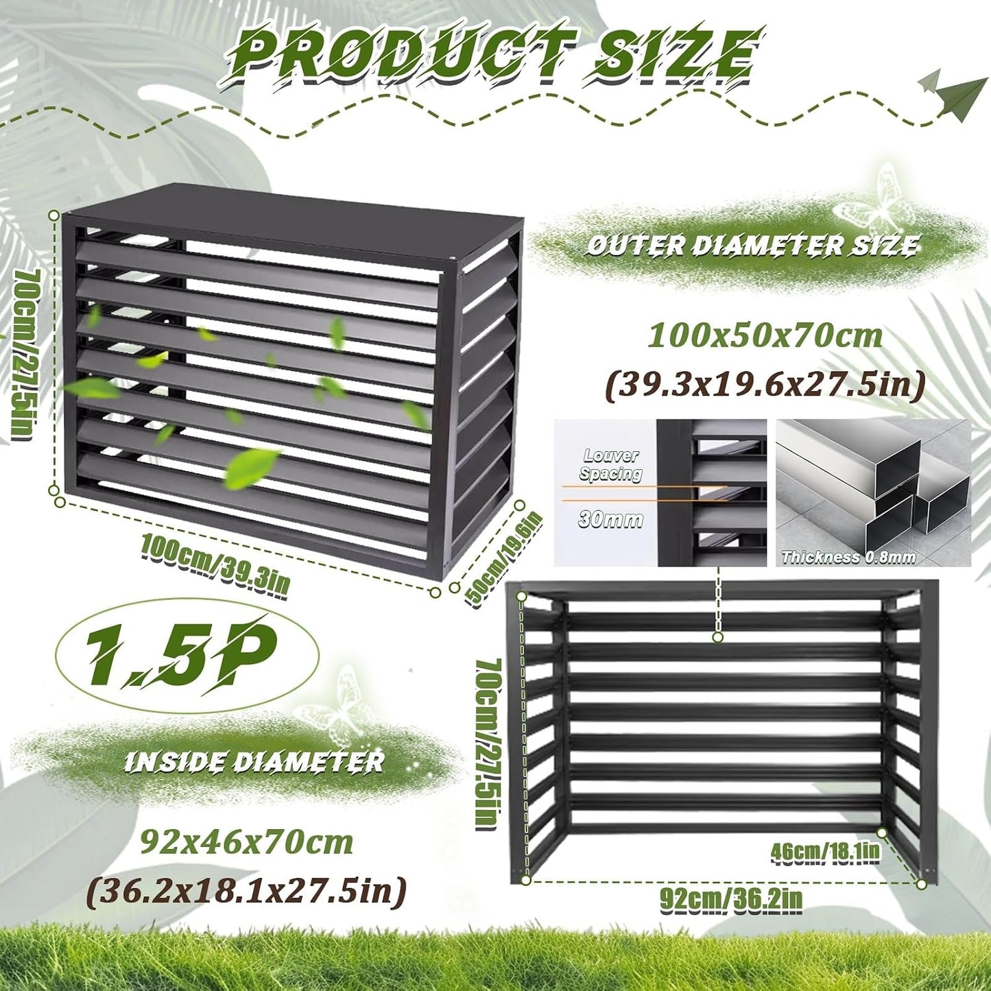 GENERIC Housse De Protection En Aluminium Pour Climatiseur D'extérieur – Écran De Clôture AC Résistant Aux Intempéries Et Bouclier De Protection Contre Le Condensateur – Assemblage Facile Pour Toutes Les