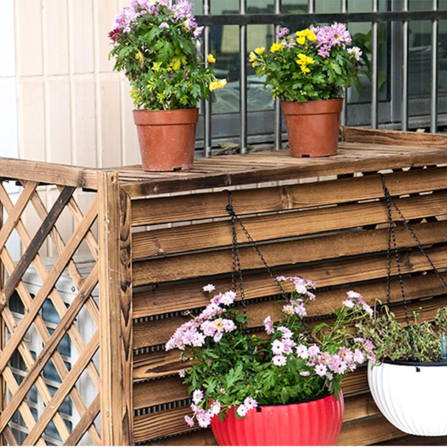 GENERIC Housse De Protection Pour Climatiseur Extérieur Et Pompe à Chaleur – Séparateur De Clôture En Bois Massif, Boîtier De Poubelle, Support De Fleur, Grilles De Protection Pour Unités AC, Taille Unique
