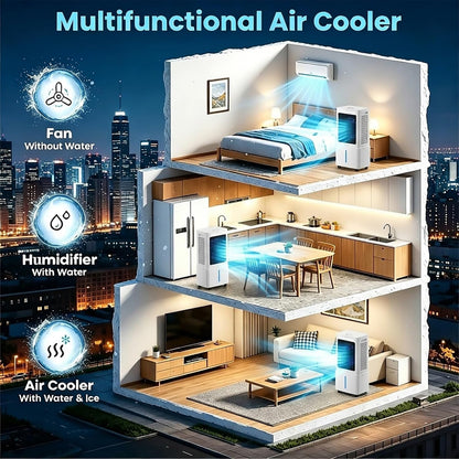  Mini Silencieux Climatiseur Portable 25L, Rafraîchisseur D'Air 3‑en‑1 Avec Télécommande, 3 Vitesses, Minuterie 12 H, Blocs Réfrigérants, Pour La Maison, La Terrasse, Le Garage Et Le Restaurant