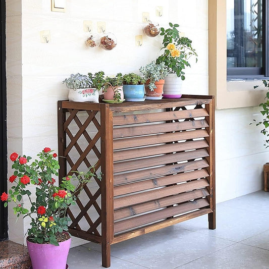  Clôture De Confidentialité Extérieure, Couverture De Climatisation, Support For Plante, Couverture De Climatiseur Cachée En Bois, 3 Panneaux (Color : A, Size : 115X54X95Cm)