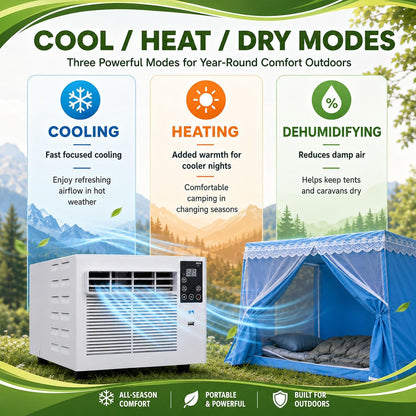  Climatiseur Portable 1876 Btu Pour Tentes,280W,Déshumidificateur,Rafraîchisseur D'air Avec Minuterie Et Télécommande Pour Tentes 1 À 3 Personnes,Camping En Camion Et Camping-Cars AC+1.8M